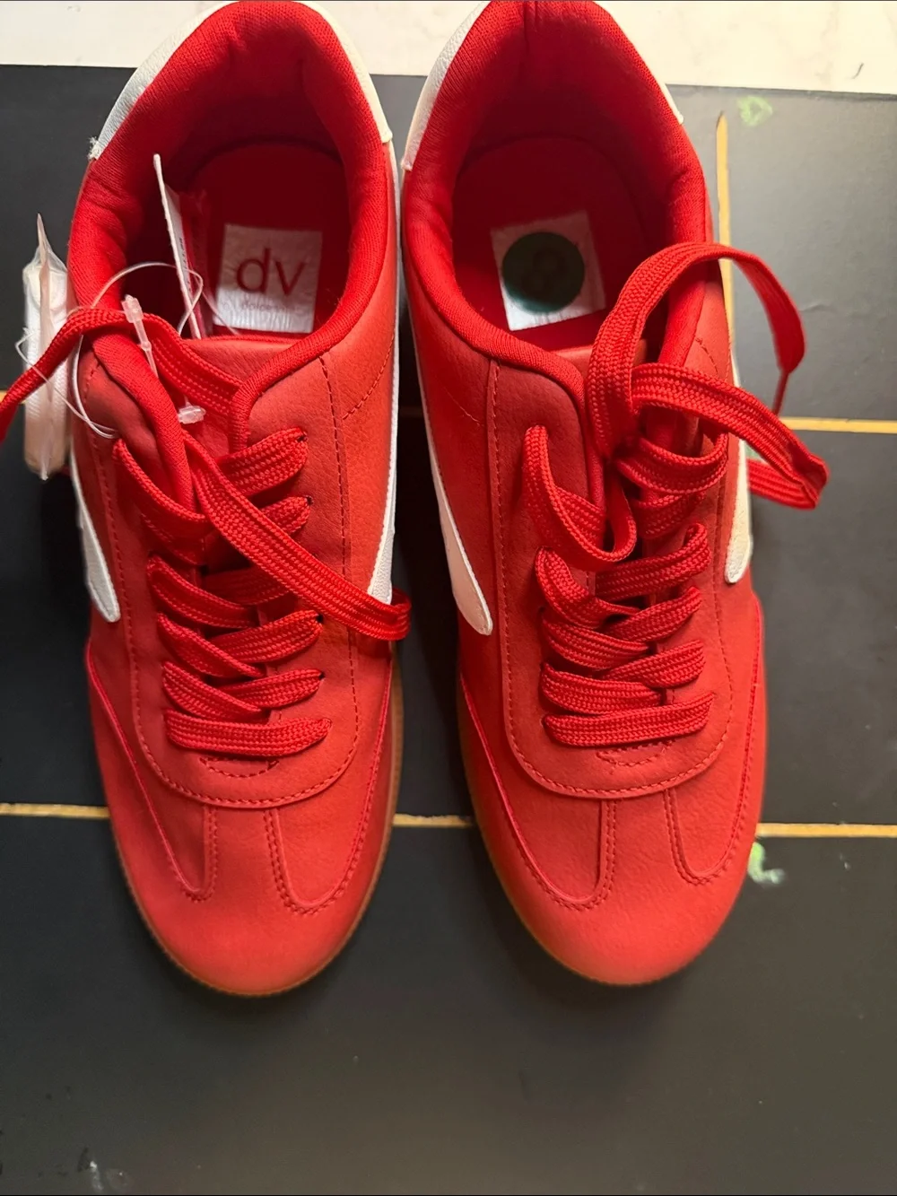 DV by Dolce Vita Red and White Lace-Up Sneakers